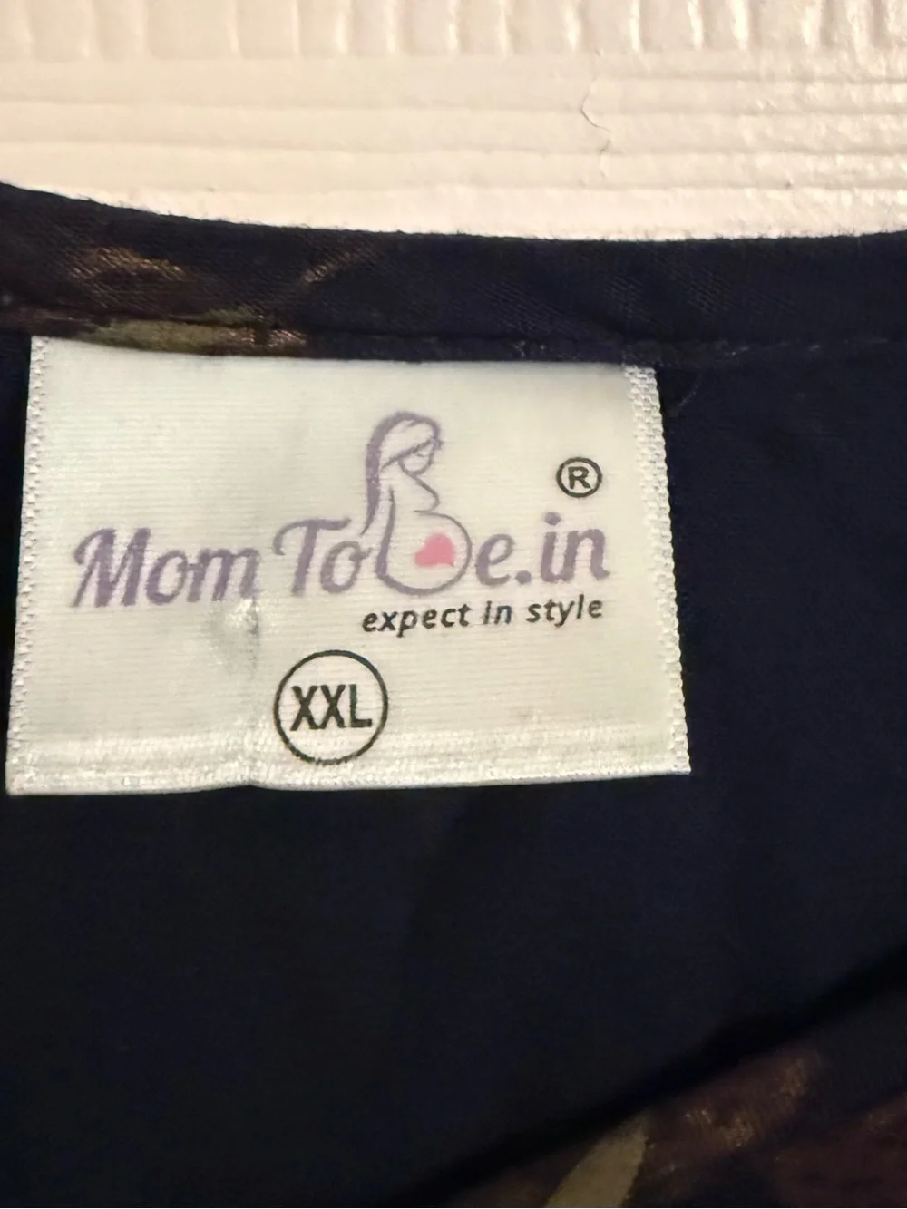 Women's Maternity Navy Dress with Gold Leaf Print - Picture 3 of 5
